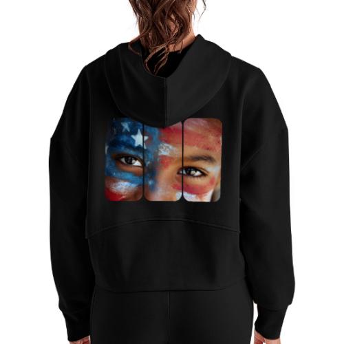 USA: Eyes of the Flag - Women's Half Zip Cropped Hoodie