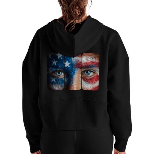 USA: Stars in Her Eyes - Women's Half Zip Cropped Hoodie