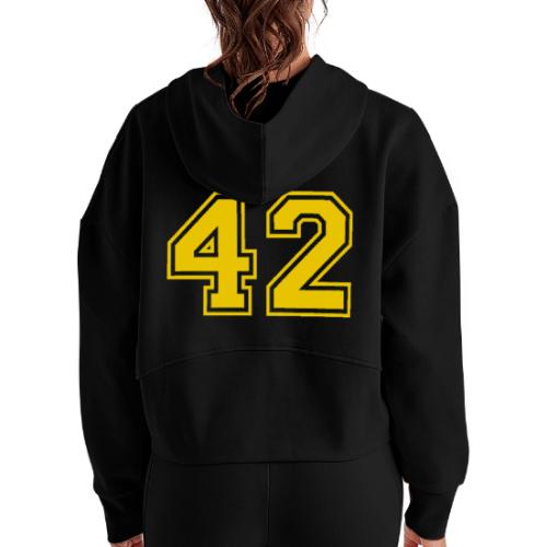 Number 42 in a classic athletic collegiate font - Women's Half Zip Cropped Hoodie