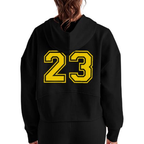 Number 23 in a classic athletic collegiate font - Women's Half Zip Cropped Hoodie