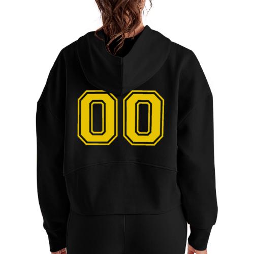 Number 00 in a classic athletic collegiate font - Women's Half Zip Cropped Hoodie