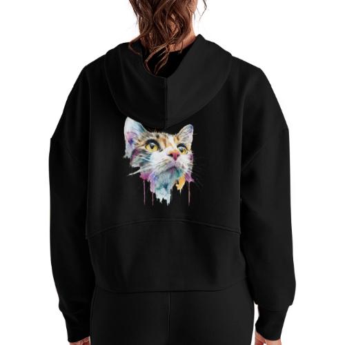 Chromatic Cat Splash - Women's Half Zip Cropped Hoodie