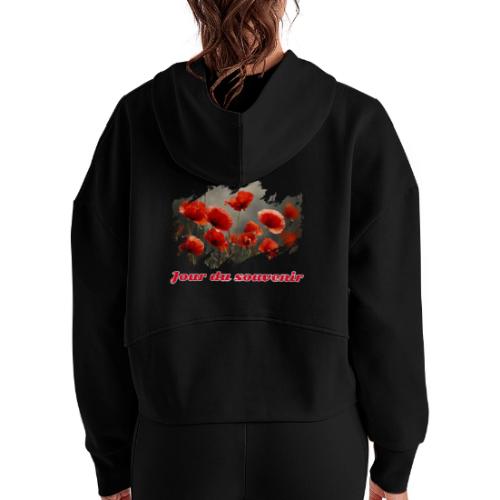 Remembrance Day with Poppies - Women's Half Zip Cropped Hoodie