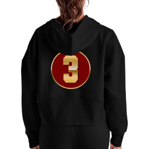 Number 3 in Gold Varsity Font - Women's Half Zip Cropped Hoodie