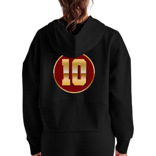 Number 10 in Gold Varsity Font - Women's Half Zip Cropped Hoodie