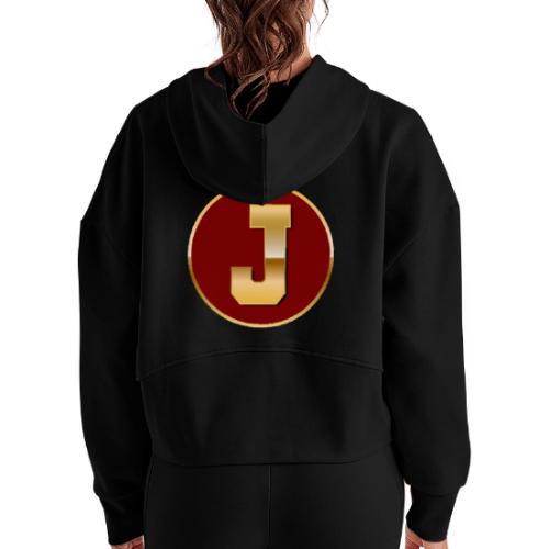 Letter J – Capital Varsity Alphabet Monogram - Women's Half Zip Cropped Hoodie