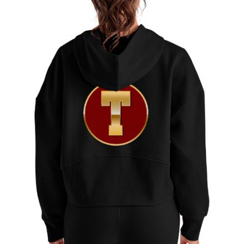 Letter T – Capital Varsity Alphabet Monogram - Women's Half Zip Cropped Hoodie
