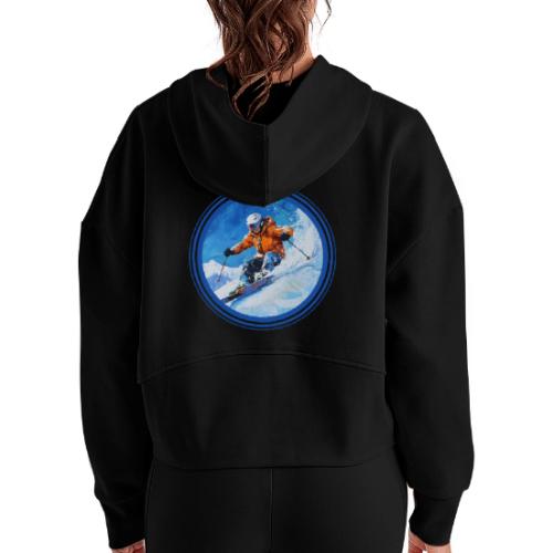 Skiing: On the Edge - Women's Half Zip Cropped Hoodie