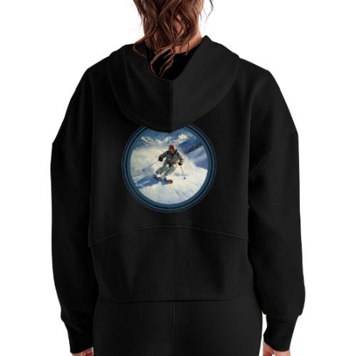 Skiing Power Moves - Women's Half Zip Cropped Hoodie