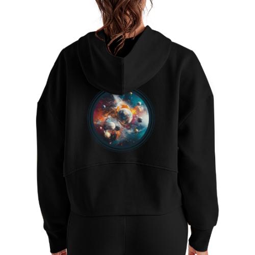 Planets in Acrylic Dreams - Women's Half Zip Cropped Hoodie