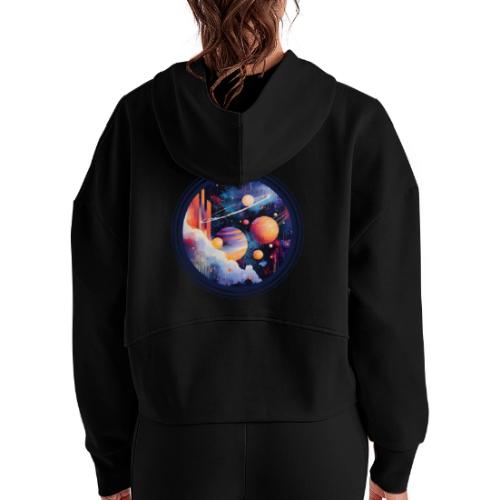 Floating Planetscape - Women's Half Zip Cropped Hoodie