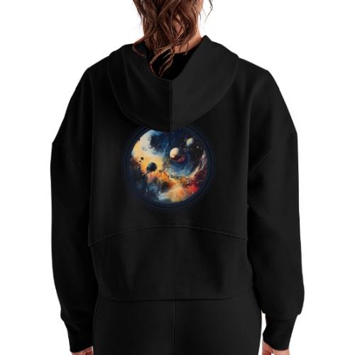 Chaotic Color Planets - Women's Half Zip Cropped Hoodie