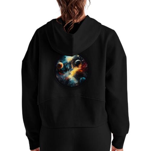 Painted Cosmos of Planets - Women's Half Zip Cropped Hoodie