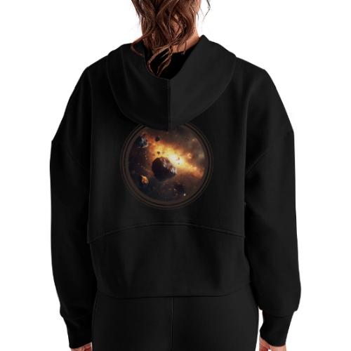 Asteroids Drift - Women's Half Zip Cropped Hoodie