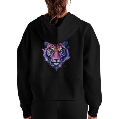 Mystic Violet Tiger - Women's Half Zip Cropped Hoodie