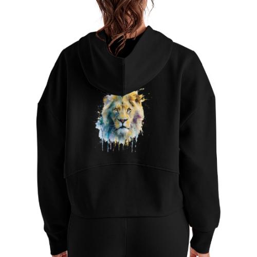 Splash-Art Lion Face - Women's Half Zip Cropped Hoodie