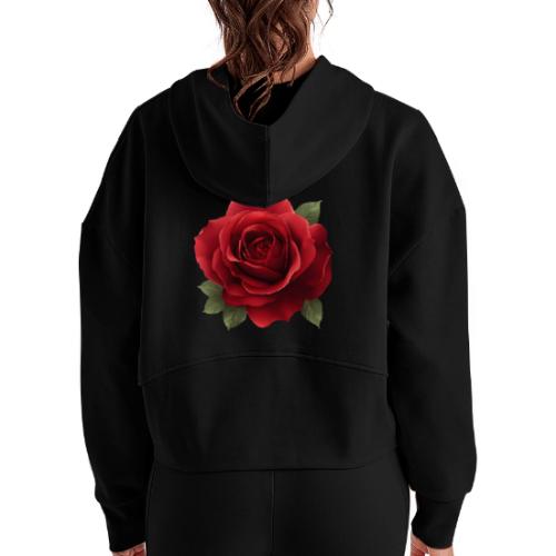 Rose: Crimson Bloom Elegance - Women's Half Zip Cropped Hoodie
