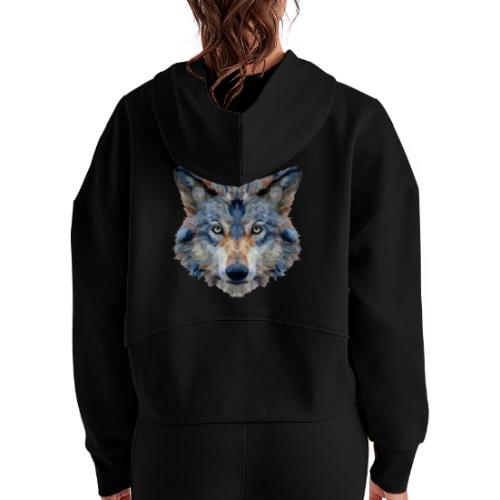 Wolf: Chromatic Wild Gaze - Women's Half Zip Cropped Hoodie