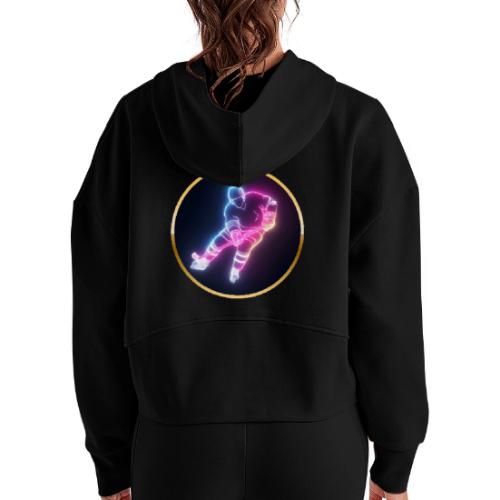Hockey: Neon Ice Striker - Women's Half Zip Cropped Hoodie