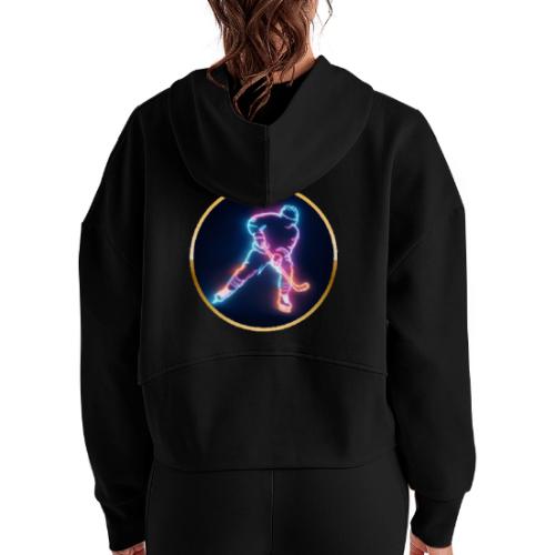 Golden Neon Hockey - Women's Half Zip Cropped Hoodie