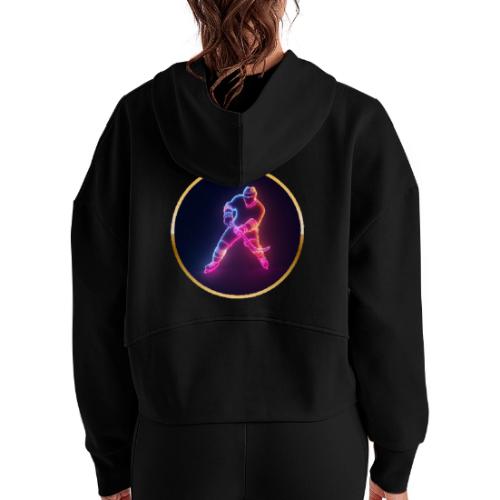 Hockey: Neon Ice Strike - Women's Half Zip Cropped Hoodie
