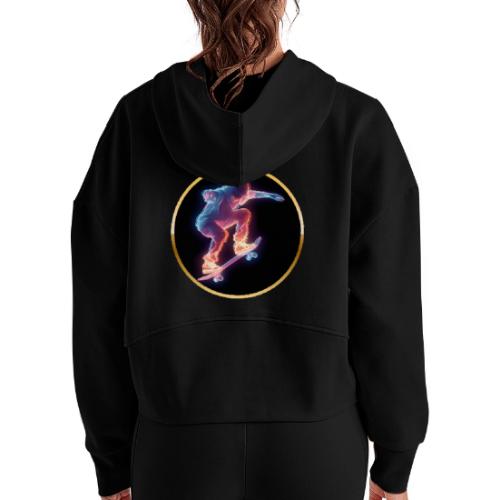 Skateboarding: Neon Skate Orbit - Women's Half Zip Cropped Hoodie
