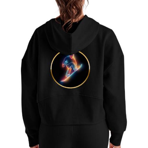 Golden Neon Snowboard - Women's Half Zip Cropped Hoodie