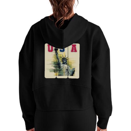Art illustration of the Statue of Liberty - Women's Half Zip Cropped Hoodie