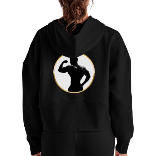 Bodybuilder: Classic Flex Emblem - Women's Half Zip Cropped Hoodie