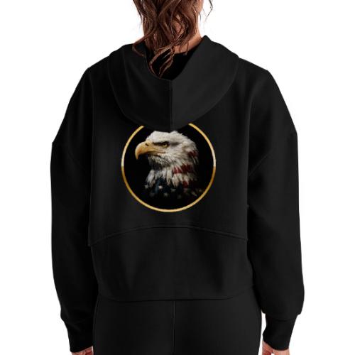 America: Golden Freedom Crest - Women's Half Zip Cropped Hoodie
