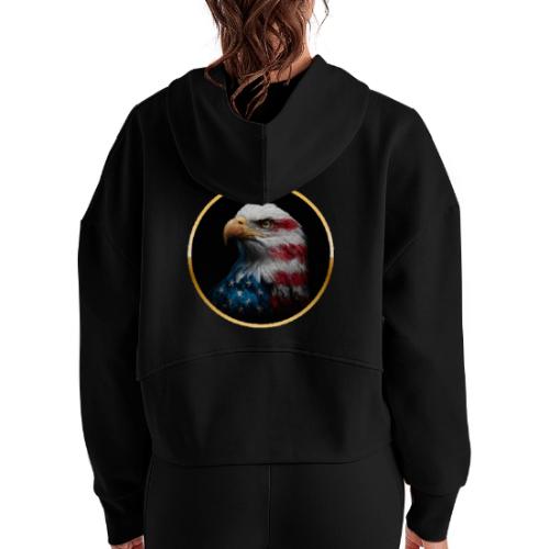 USA: Liberty Emblem - Women's Half Zip Cropped Hoodie