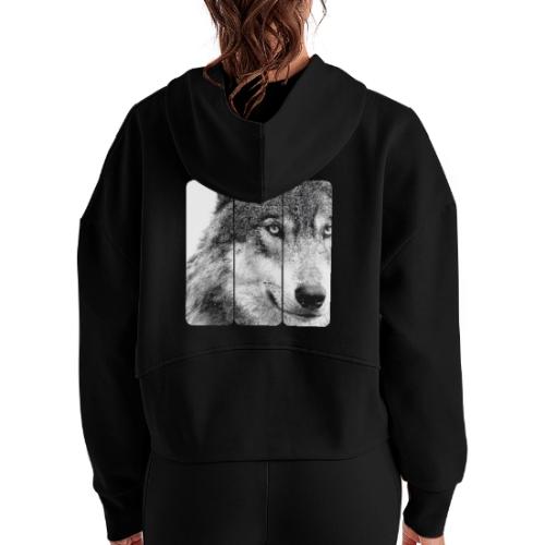 Wolf Face Triptych: Silent Alpha - Women's Half Zip Cropped Hoodie