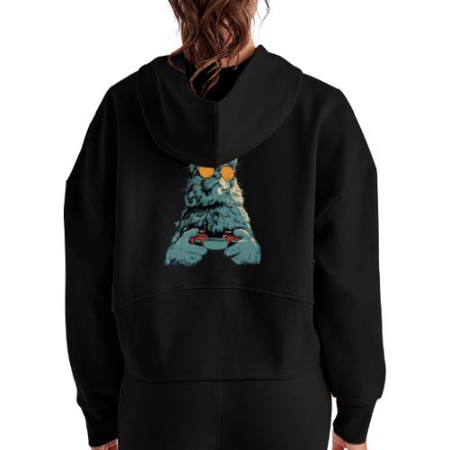 Cat: Fluff Mode On - Women's Half Zip Cropped Hoodie