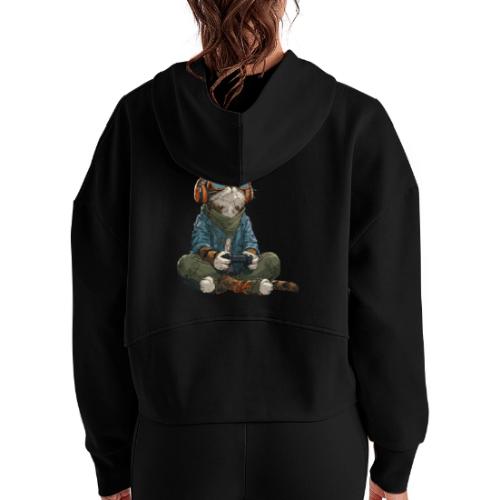 Cat: Purrfect Player - Women's Half Zip Cropped Hoodie