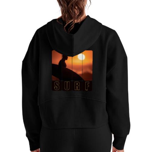 Surfing: Sunset Surf Panels - Women's Half Zip Cropped Hoodie