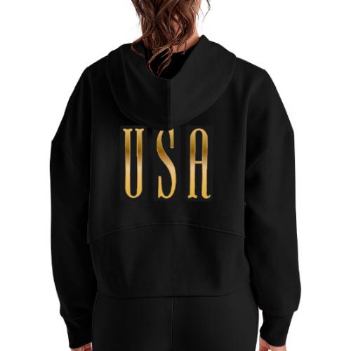 USA Gold Monolith - Women's Half Zip Cropped Hoodie