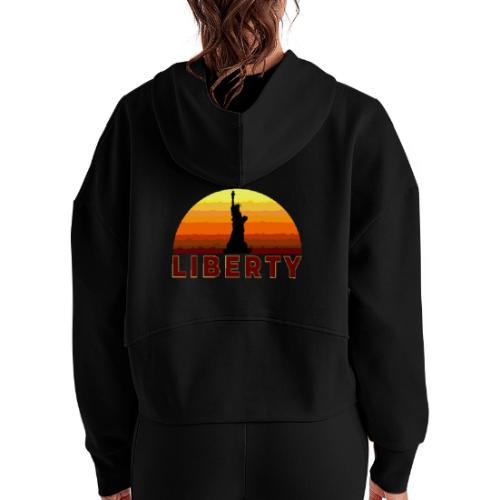 USA: Sunset Liberty Bold - Women's Half Zip Cropped Hoodie