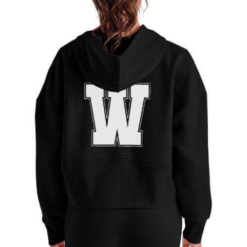 White Letter W – Varsity Alphabet Monogram - Women's Half Zip Cropped Hoodie