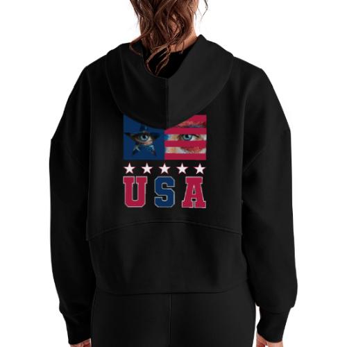 Stars and Vision USA - Women's Half Zip Cropped Hoodie