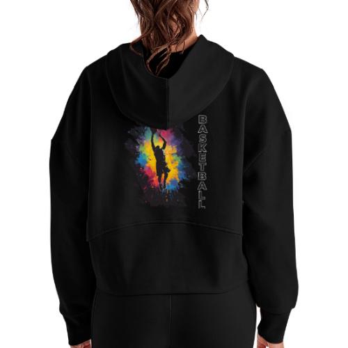 High Energy Basketball Paint Splatter Art - Women's Half Zip Cropped Hoodie