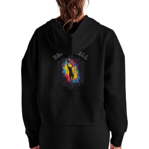 Basketball Slam Dunk Splash Design - Women's Half Zip Cropped Hoodie