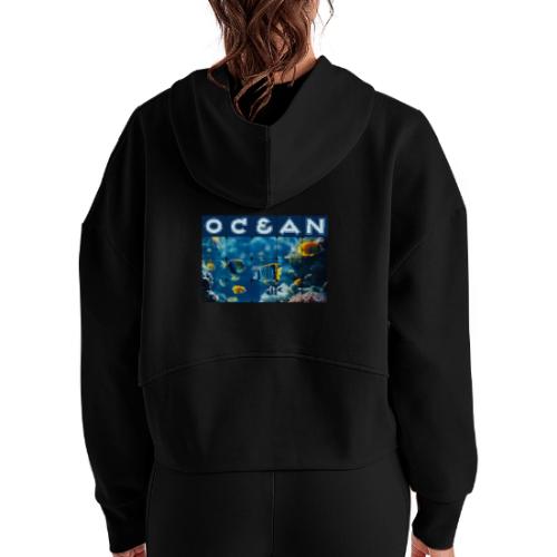 Ocean: Underwater Radiance - Women's Half Zip Cropped Hoodie