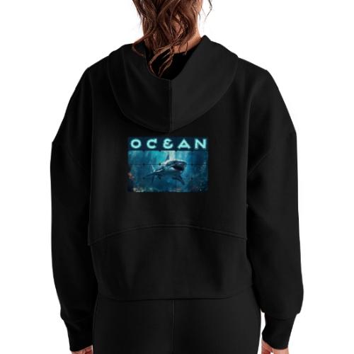 Ocean: Predator's Domain - Women's Half Zip Cropped Hoodie