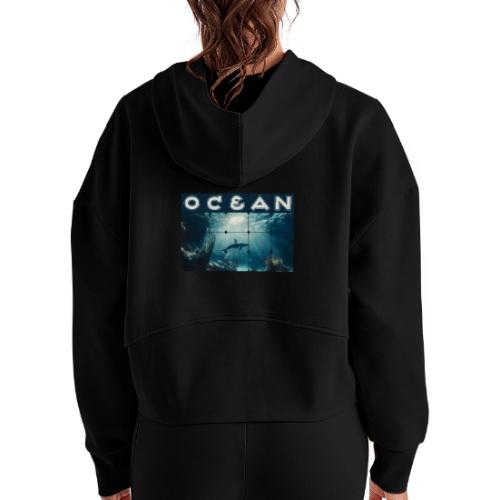 Ocean: Dolphin’s Serenity - Women's Half Zip Cropped Hoodie