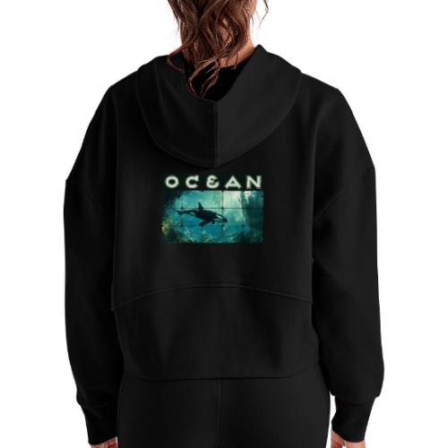 Ocean: Silent Hunter - Women's Half Zip Cropped Hoodie