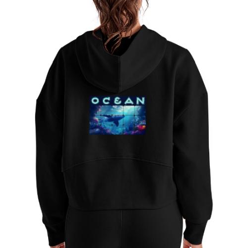 Ocean: Whale’s Path - Women's Half Zip Cropped Hoodie