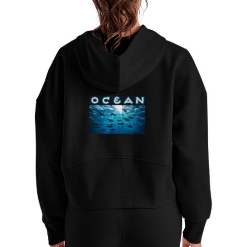 Ocean: Silver Tide - Women's Half Zip Cropped Hoodie
