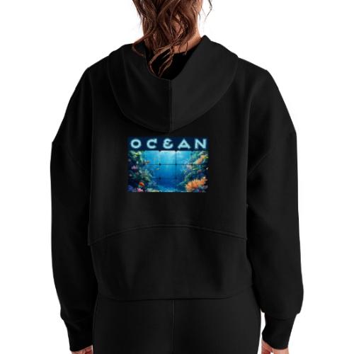 Ocean: Tropical Drift - Women's Half Zip Cropped Hoodie