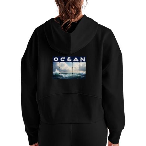 Ocean: Waves of Fury - Women's Half Zip Cropped Hoodie