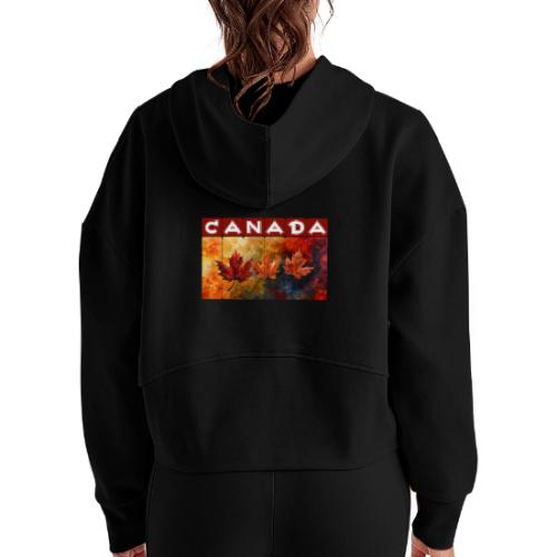 Painted Canada Leaves - Women's Half Zip Cropped Hoodie